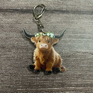 Highland Cow Keychain with Flower Crown